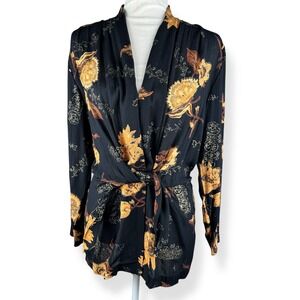 Vintage 90s Solitaire Floral‎ Tunic Top Womens Size 6 P Boho Artsy Gold Glitter